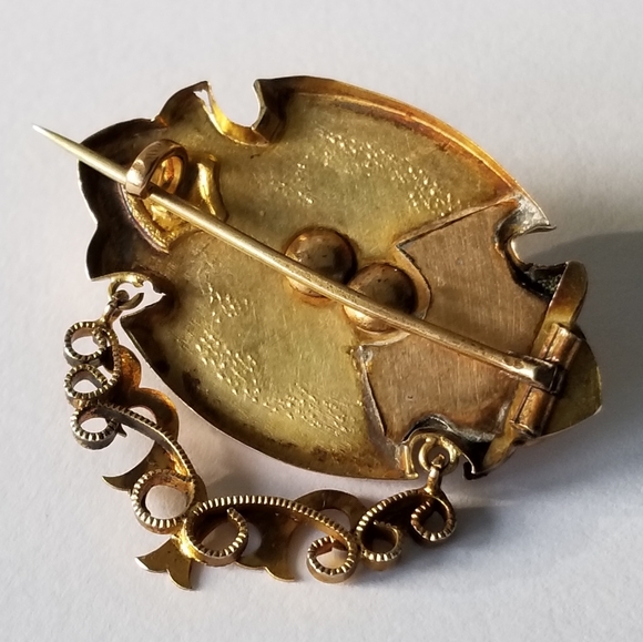 Antique 14k gold brooch solid 1800s Victorian pin yellow engraved - Picture 9 of 12